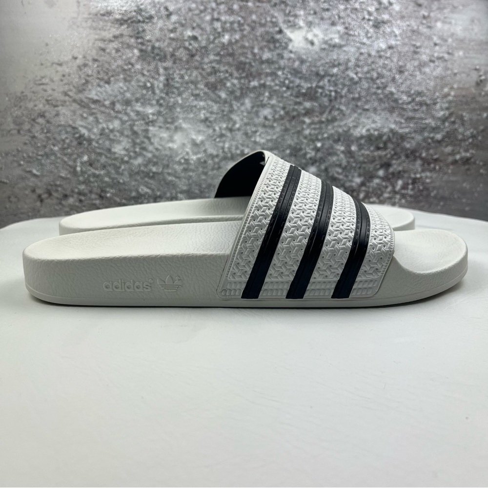 531 Adidas White Slides with Black Stripes 13